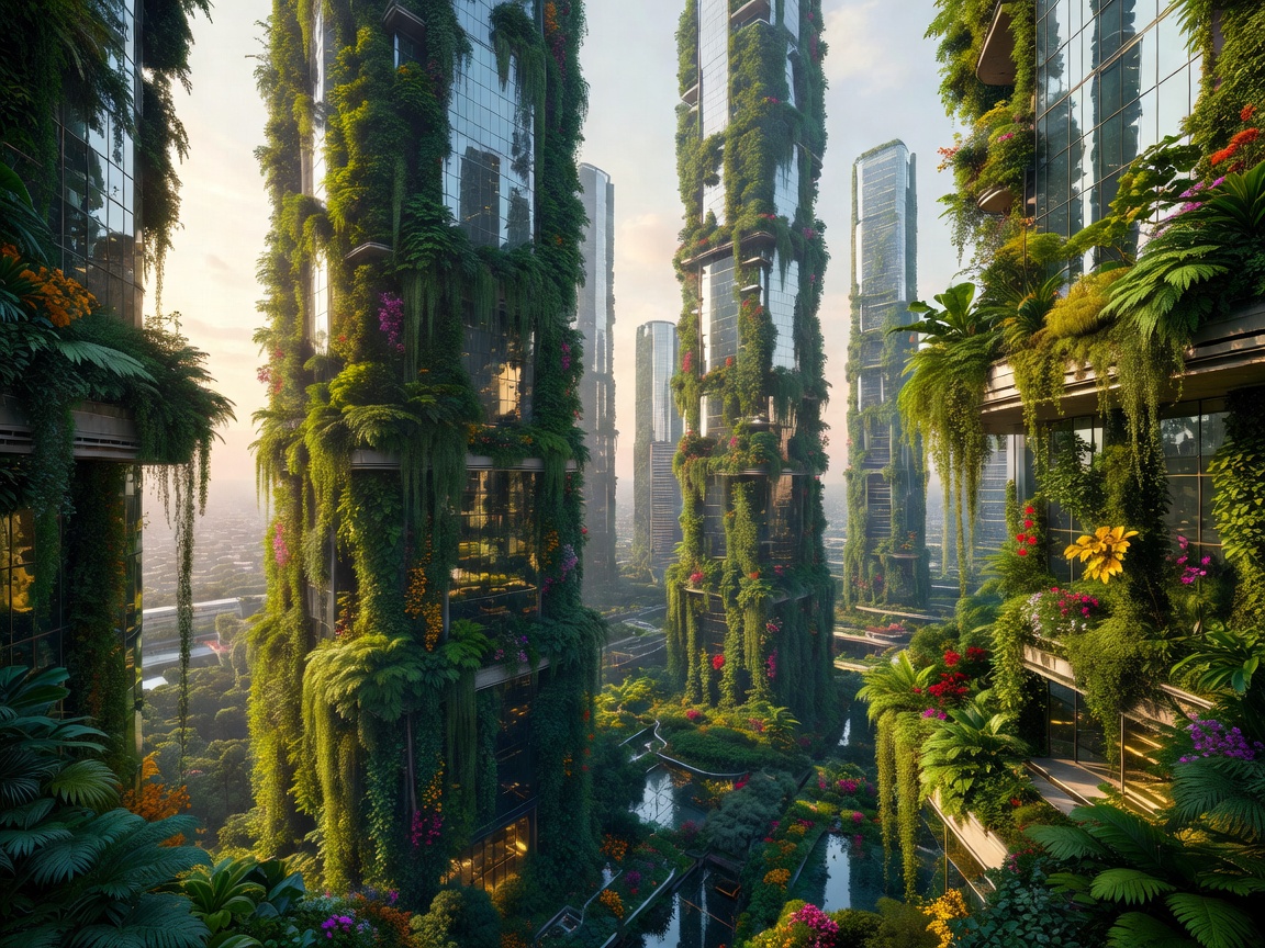 Lush vertical gardens integrated into mega skyscrapers